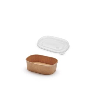 Paquete de 50 Cuencos Rectangulares de Papel + 50 Tapa R-PET - 150ml | 10 Paquetes/Caja