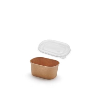 Paquete de 50 Cuencos Rectangulares de Papel + 50 Tapa R-PET - 250ml | 10 Paquetes/Caja