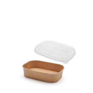 Pack of 50 Rectangular Paper Bowls + 50 R-PET Lid - 500ml | 5 Packs/Box