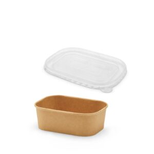 Pack of 50 Rectangular Paper Bowls + 50 R-PET Lid - 750ml | 4 Packs/Box