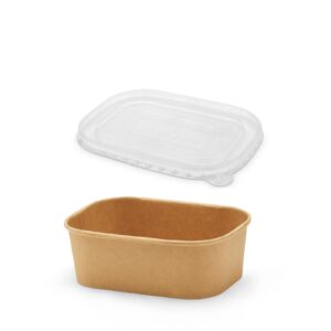 Pack of 50 Rectangular Paper Bowls + 50 R-PET Lid - 1000ml | 4 Packs/Box