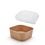 Pack of 50 Square Paper Bowls + 50 R-PET Lid - 1000ml | 4 Packs/Box