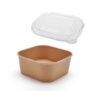 Pack of 50 Square Paper Bowls + 50 R-PET Lid - 1200ml | 4 Packs/Box