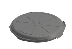 Repeatza Reusable PP Plastic Round Tray Diam 14.6" - Grey. (case of 34 trays = 17 pizza boxes)