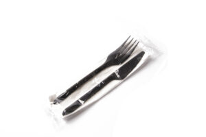 Nesta PP Plastic 3-in-1 Cutlery pack - Fork+Knife+napkin. (Case of 500 packs)