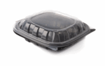 Classic PP Plastic Clamshell Square Container, 1 compartment, 7"x7"x3" - Black base & Transparent Lid. (Case of 261 pcs)