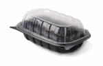 Dinner Premium PP Plastic Clamshell Rectangular Container, 1 compartment 6"x9"x3" - Black base & Transparent Lid. (Case of 180 pcs)