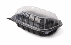 Dinner Premium PP Plastic Clamshell Rectangular Container, 1 compartment 6"x9"x3" - Black base & Transparent Lid. (Case of 180 pcs)