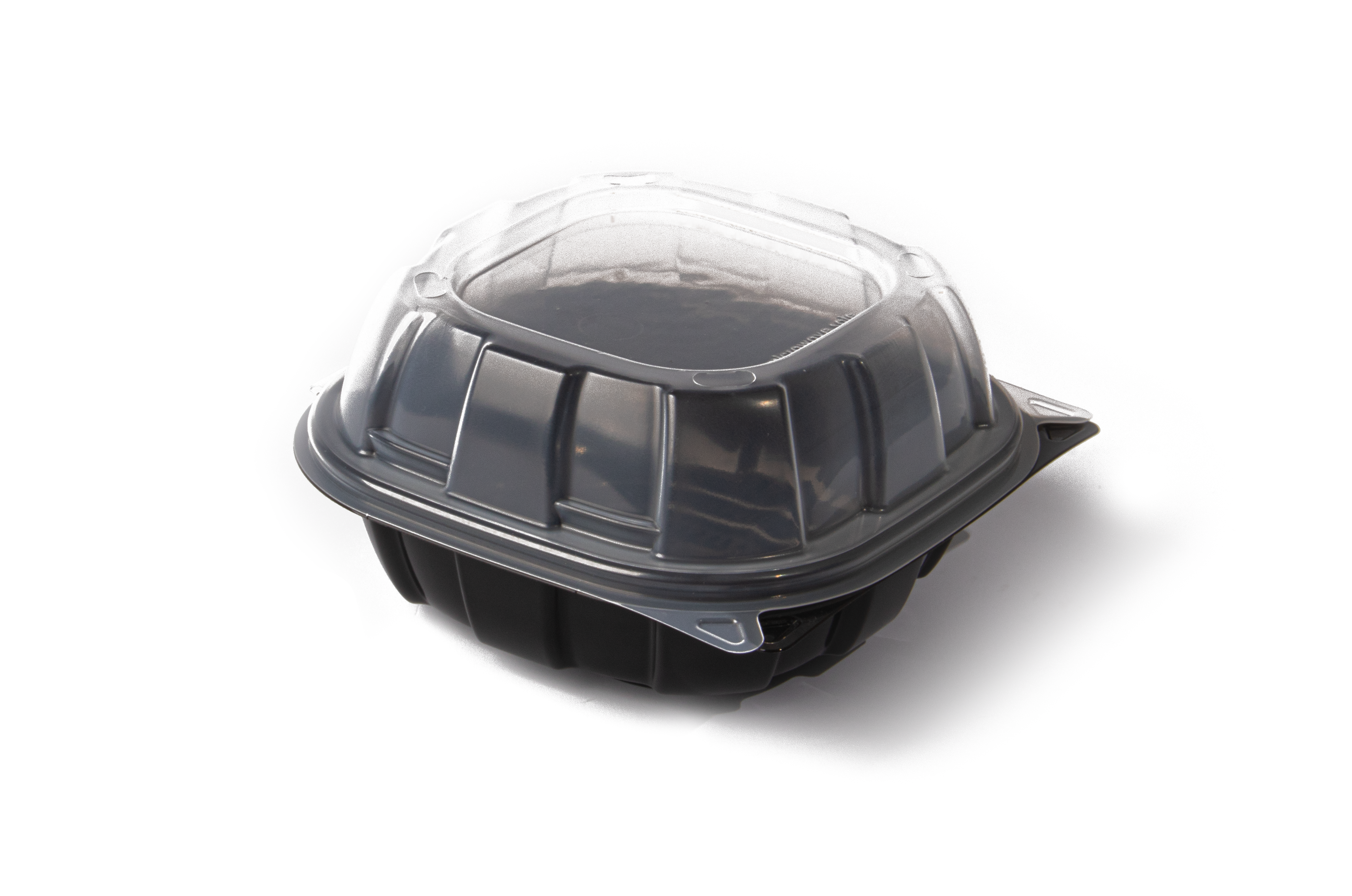 Premium PP Plastic Clamshell Square Container, 1 compartment, 6"x6"x3" - Black base & Transparent Lid. (Case of 270 pcs)