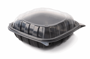 Classic PP Plastic Clamshell Square Container, 1 compartment, 8"x8"x3" - Black base & Transparent Lid. (Case of 184 pcs)
