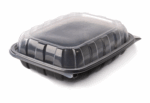 Dinner PP Plastic Clamshell Rectangular Container, 1 compartment, 11"x9"x3" - Black base & Transparent Lid. (Case of 120 pcs)