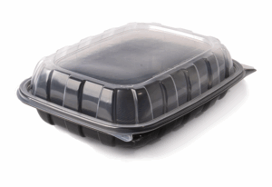 Dinner PP Plastic Clamshell Rectangular Container, 1 compartment, 11"x9"x3" - Black base & Transparent Lid. (Case of 120 pcs)